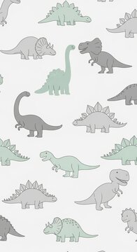 Cute Cartoon Dinosaur Pattern with Various Species and Playful Design Elements
