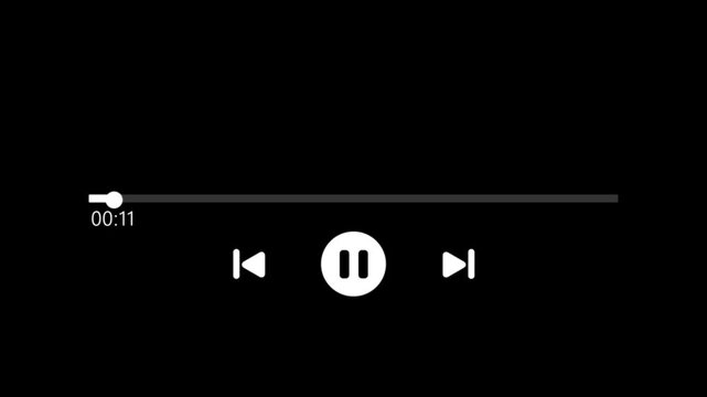 Audio music player timeline bar moving with track animation on transparent background.