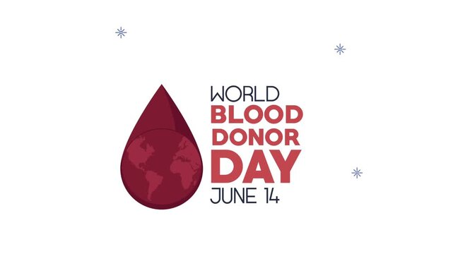World blood donor day june 14 motion graphic with globe inside blood drop over white background.