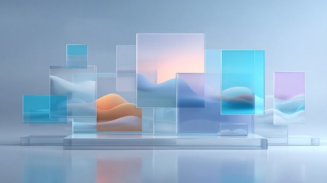 Gradient mountain wave on translucent glass panels data visualiz
