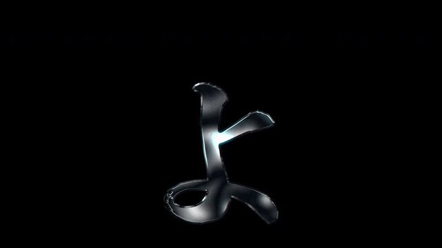 Silver metallic brush-stroke Japanese Hiragana "ょ" small Yo. Alpha channel. Seamless loop video