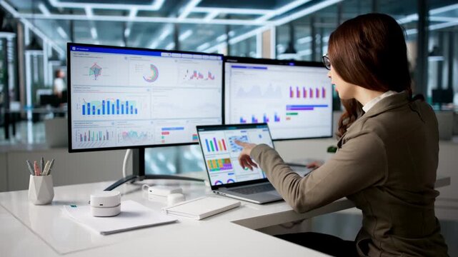 Business Analyst Reviews Financial Charts On Computer