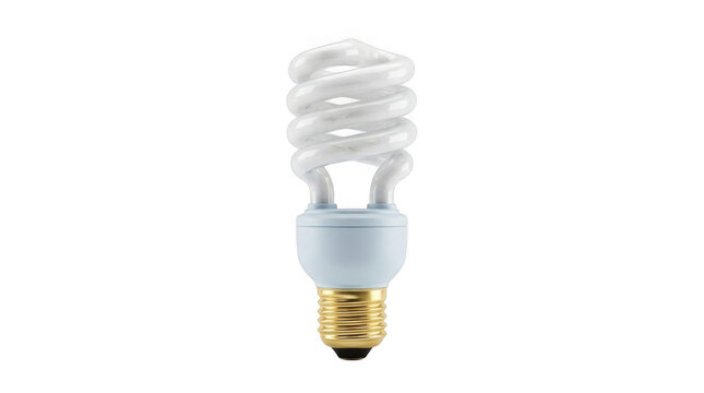 Close up of a compact fluorescent light bulb with spiral tube design glowing softly against a clean white background emphasizing energy efficient lighting technology and modern