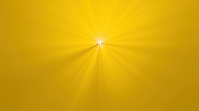 Radiant golden light beams emanate from a bright central source against a solid yellow background