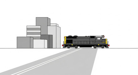 Freight train locomotive parked next to shipping containers on a track. © Retno