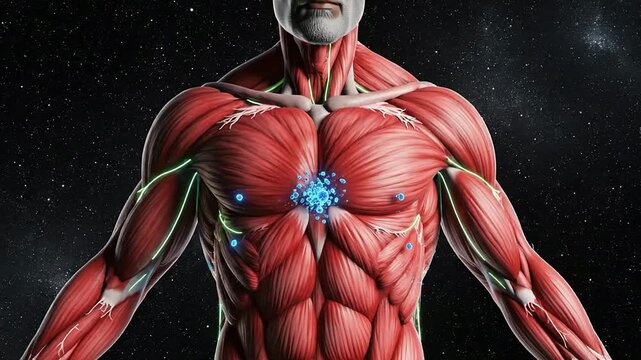 Illustrative Animation of Human Bloodstream Interaction with Immune Response in a Cosmic Environment