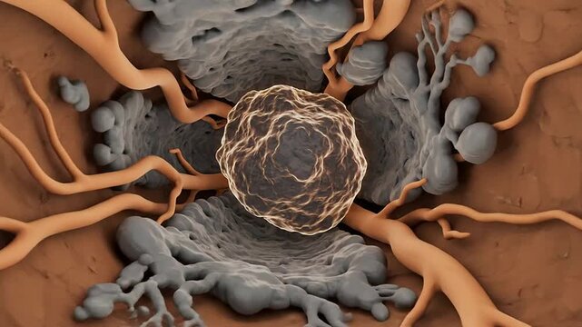 Intricate 3D Illustration of Cellular Anatomy with Molecules and Structural Elements on a Smooth Gradient Background