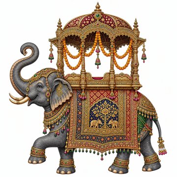 Royal Indian Wedding Elephant with Ceremonial Howdah for Traditional Cultural Celebration Themes