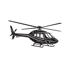 Black helicopter vector silhouette, modern civil aviation aircraft icon, flying chopper transport isolated on white, private air travel graphic © Adnan