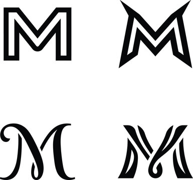 A array of four unique typographic letter m designs featuring up-to-date and classic styles for specialized branding.