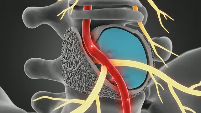Intricate Anatomical Illustration Of The Human Spine With Nerves And Blood Vessels In Detail For Medical Education