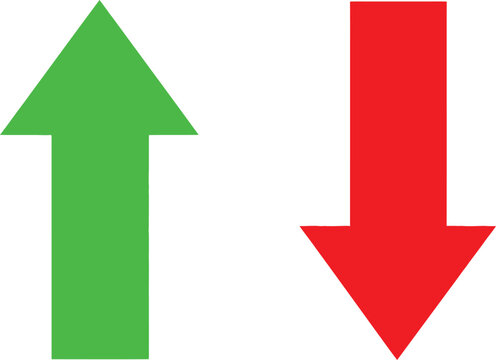 Bright green arrow pointing up next to a bold red arrow pointing down representing change and comparison Vector