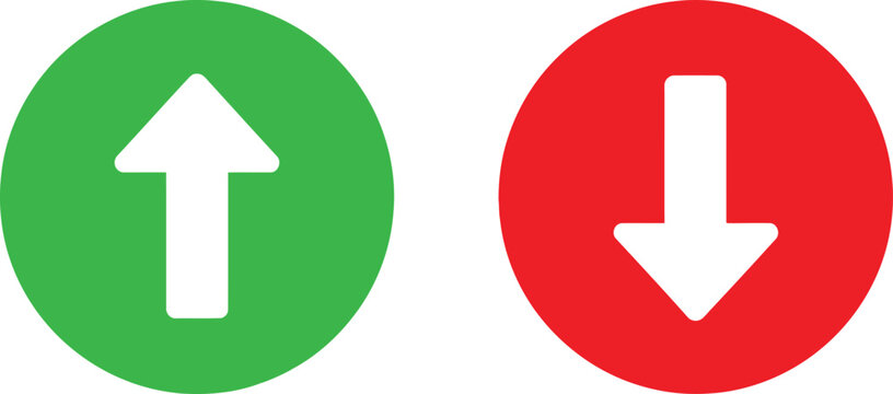 Green circle with white up arrow and red circle with white down arrow icons for business and navigation design Vector