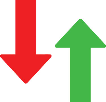 Red arrow pointing down and green arrow pointing up representing comparison and business trends Vector