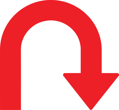 Bold red arrow icon showing a u-turn direction for navigation and road signs Vector