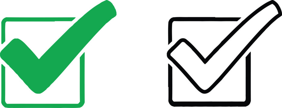 Green and black check mark icons in square boxes for task completion and survey forms design Vector