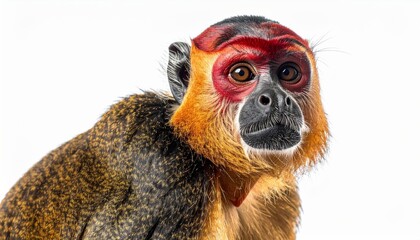 Fototapeta premium Close-up of a red-faced monkey looking curiously ahead.