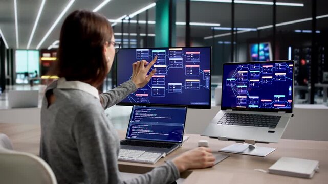 Woman Focused On Programming Using Nodes