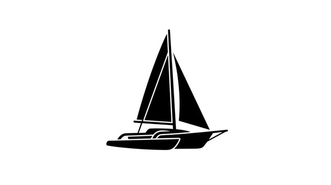 Black Silhouette of a Sailing Trimaran Boat.
