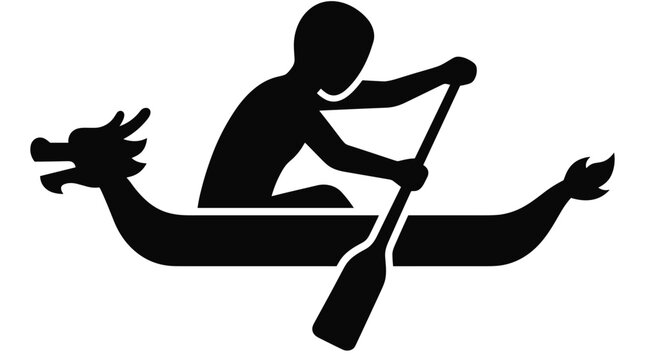 Dragon Boat Racing Silhouette Icon.