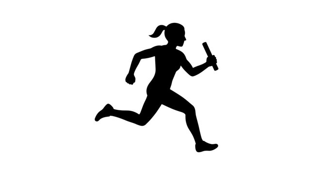 Female Athlete Running Relay Race Holding Baton Silhouette.