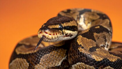 Fototapeta premium Close-up of a brown snake coiled up.