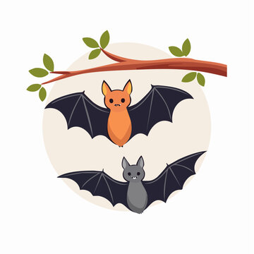Cute Cartoon Bats on a Branch