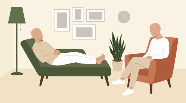 Psychotherapy session with patient lying on couch and therapist sitting