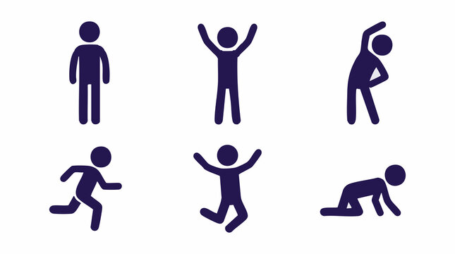 Set of stick figures illustrating various human actions, exercise, and activity