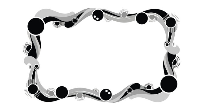 A silver metal chain link with black circles on a white background in a close-up shot with industrial and minimalist mood.