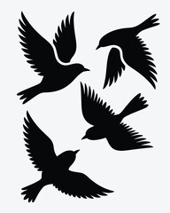 Fototapeta premium Black Birds Flying on White Background