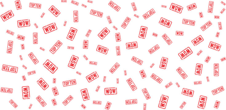 Red rubber stamp pattern with wow and top ten text on transparent background