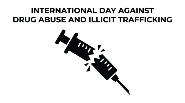 Broken syringe illustration representing the international day against drug abuse and illicit drug trafficking awareness campaign