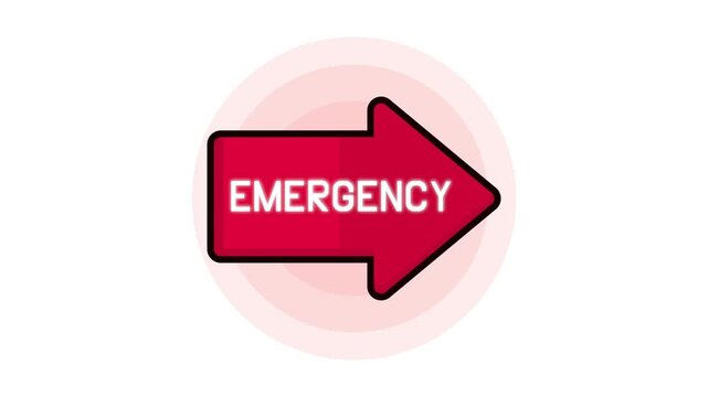 Red arrow on white background with pulsing circle indicating emergency, a dynamic graphic motion clip.