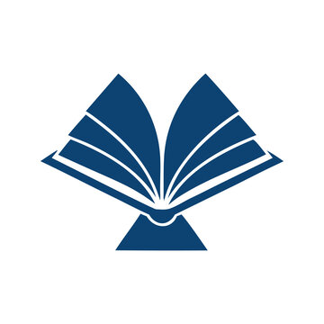 The logo depicts an open book on a stand in a library study space