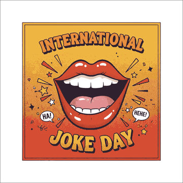 International joke day celebration with open mouth showing teeth and tongue pop art style.