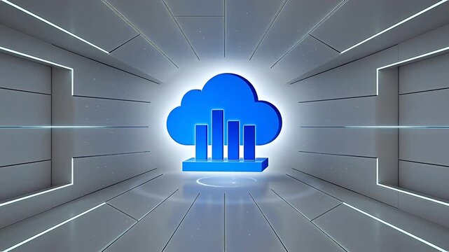 Blue cloud and bar chart in futuristic room