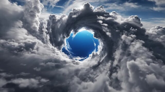 Swirling clouds with blue sky center for cinematic landscapes and wilderness exploration