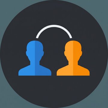 Two player gaming avatars connected by line in flat design icon