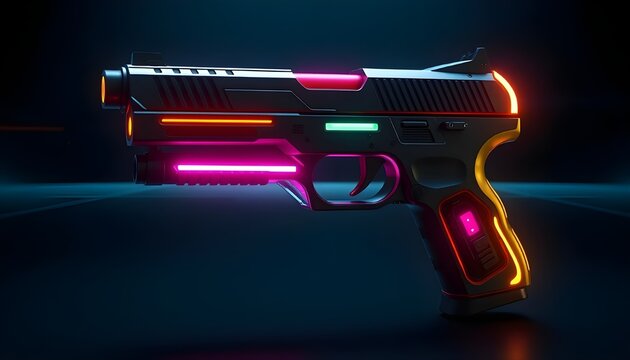 Cyberpunk Handgun. Cyberpunk style custom handgun, neon accents, futuristic materials, cinematic lighting, dark background, sci-fi weapon concept art 2