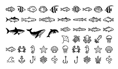 Fish and aquatic life icon set vector illustration isolated on white background © MdRabbi
