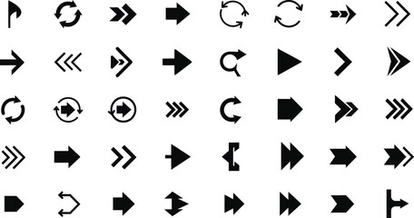 Fototapeta premium collection of various black arrow icons on white background