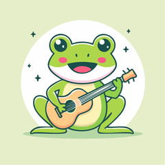 Fototapeta premium Cute cartoon frog playing guitar