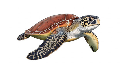 Green Sea Turtle Swimming Isolated on White Background. © Michele