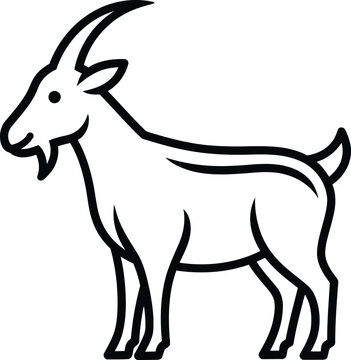 Clean outline illustration of a standing goat with small horns and a beard presented on a simple white background farm animal domestic anim