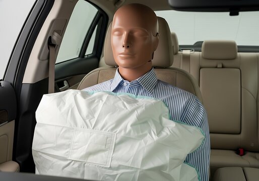 Dummy wearing shirt with airbag safety testing