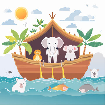 Cute Animals on Noah's Ark Illustration