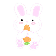 Obraz premium Cute White Bunny Rabbit Holding Carrot Cartoon Isolated on Transparent Background