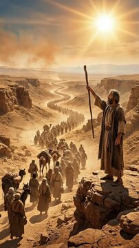 Ancient exodus passage: Moses lead, Israelite journey, desert wilderness, divine destiny, sacred faith, spiritual theology, biblical truth.