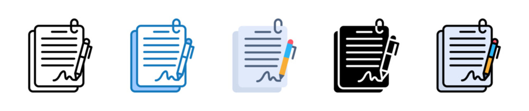 Signed Document multiple style icons set design vector illustration. 